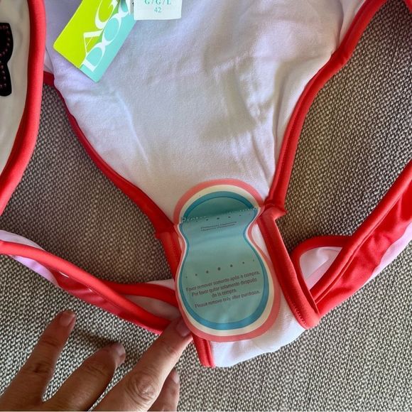 NWT! PINK striped triangle bikini top with bottoms Agua Doce Size L - Picture 3 of 6
